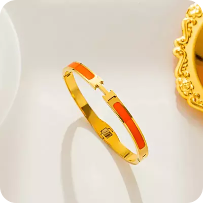 Hermes Bracelet Gold & Orange Narrow Version