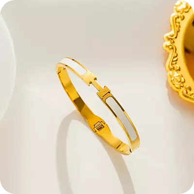 Hermes Bracelet Gold & White Narrow Version