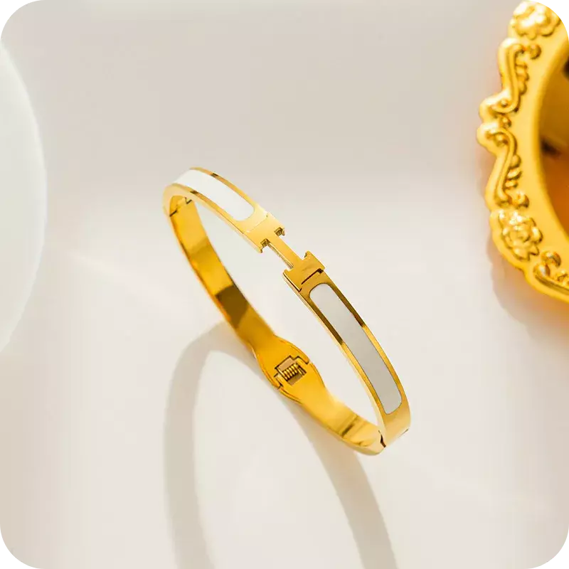 Hermes Bracelet Gold & White Narrow Version