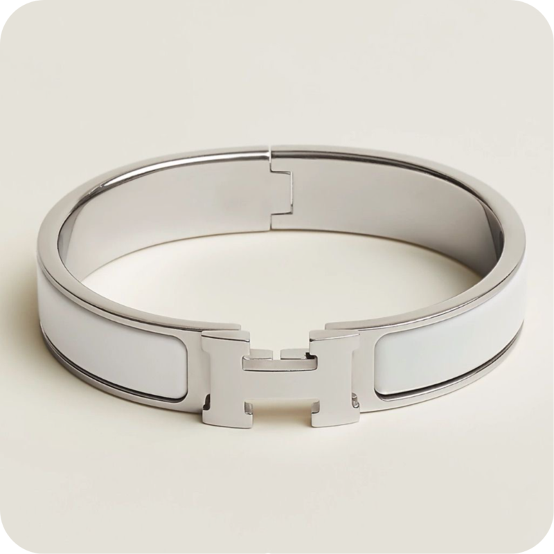 Hermes Bracelet Silver & White Wide Version