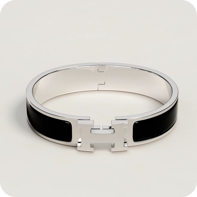 Hermes Bracelet Silver & Black Wide Version